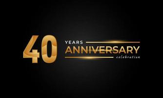 Celebrazione dell'anniversario di 40 anni con colore dorato e argento lucido per eventi celebrativi, matrimoni, biglietti di auguri e inviti isolati su sfondo nero vettore