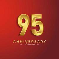 Celebrazione dell'anniversario di 95 anni con colore dorato lucido per eventi celebrativi, matrimoni, biglietti di auguri e biglietti d'invito isolati su sfondo rosso vettore