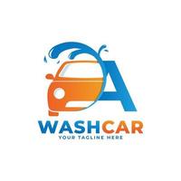 lettera a con logo dell'autolavaggio, pulizia dell'auto, lavaggio e design del logo vettoriale del servizio.
