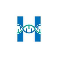 elemento del modello di progettazione del logo dell'icona del DNA genetico della lettera iniziale h. illustrazione biologica vettore