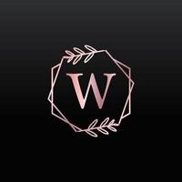 elegante logo floreale esagonale con lettera w con linea di diramazione creativa ed elegante con monogramma a foglia e colore nero rosa. utilizzabile per loghi aziendali, moda, cosmetici, spa, scienza, medicina e natura. vettore