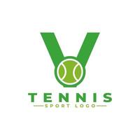lettera v con logo tennis. elementi del modello di progettazione vettoriale per la squadra sportiva o l'identità aziendale.