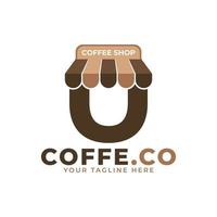 Tempo del caffè. moderna lettera iniziale u coffee shop logo illustrazione vettoriale