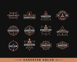 set di badge classico vintage retrò per gangster e ispirazione per il design del logo mafia. uomo in abito nero simbolo vettore