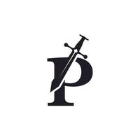 lettera p con ispirazione del modello di progettazione del logo di vettore dell'icona della spada