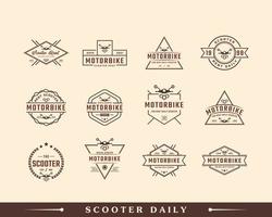 set di ispirazione per il design del logo del noleggio di moto e scooter con emblema distintivo vintage retrò classico vettore