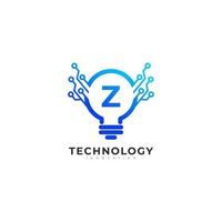 lettera z all'interno dell'elemento del modello di progettazione del logo dell'innovazione della tecnologia della lampadina vettore