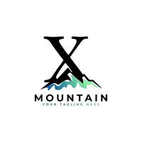lettera iniziale x logo della montagna. esplorare l'elemento del modello del logo dell'azienda simbolo dell'avventura della montagna. vettore