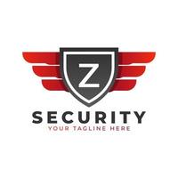 logo di sicurezza. iniziale z con ali e icona scudo. modello di logo vettoriale per auto e automobili