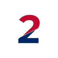 numero 2 logo blu e rosso. forme geometriche tagliano lo stile isolato su sfondo bianco vettore