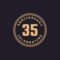 celebrazione dell'anniversario di 35 anni retrò vintage con emblema del motivo del bordo del cerchio. il saluto di buon anniversario celebra l'evento isolato su sfondo nero vettore