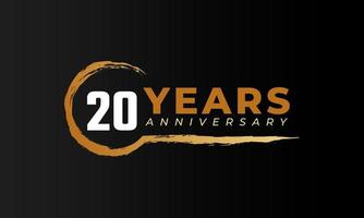 Celebrazione dell'anniversario di 20 anni con pennello circolare in colore dorato. il saluto di buon anniversario celebra l'evento isolato su sfondo nero vettore