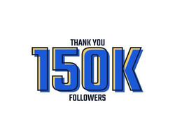 grazie 150 k follower card celebrazione vettore. 150000 follower congratulazioni post modello di social media. vettore
