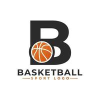 lettera b con logo design basket ball. elementi del modello di progettazione vettoriale per la squadra sportiva o l'identità aziendale.