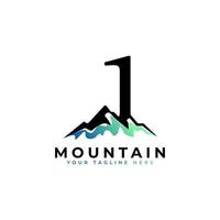 logo della montagna numero uno. esplorare l'elemento del modello del logo dell'azienda simbolo dell'avventura della montagna. vettore