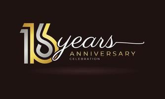 Logotipo di celebrazione dell'anniversario di 16 anni con linea multipla collegata colore argento e dorato per eventi celebrativi, matrimoni, biglietti di auguri e inviti isolati su sfondo scuro vettore