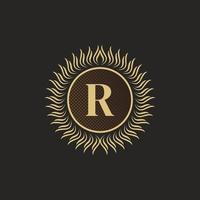 emblema lettera r design monogramma oro. modello di logo volumetrico di lusso. Ornamento di linea 3d per segno aziendale, badge, stemma, etichetta, marchio boutique, hotel, ristorante, araldico. illustrazione vettoriale