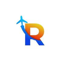 la lettera iniziale r viaggia con l'elemento del modello di progettazione del logo di volo dell'aeroplano vettore