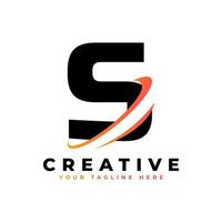 logo della lettera aziendale s con elemento del modello vettoriale icona swoosh curvo creativo in colore nero e giallo.