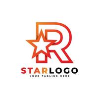 lettera r logo a stella stile lineare, colore arancione. utilizzabile per vincitori, premi e loghi premium. vettore