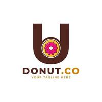 lettera iniziale u design del logo della ciambella dolce. logo per bar, ristoranti, caffetterie, catering. vettore