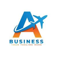 lettera a con il design del logo dell'aeroplano. adatto per tour e viaggi, start up, logistica, modello di logo aziendale vettore