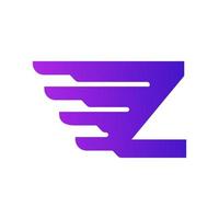 logo di consegna della lettera iniziale z di spedizione veloce. forma sfumata viola con combinazione di ali geometriche. vettore