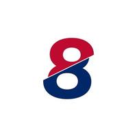 numero 8 logo blu e rosso. forme geometriche tagliano lo stile isolato su sfondo bianco vettore