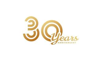 Celebrazione dell'anniversario di 30 anni con colore dorato della grafia per eventi celebrativi, matrimoni, biglietti di auguri e inviti isolati su sfondo bianco vettore