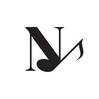 lettera n con elemento di design del logo della nota chiave musicale. utilizzabile per loghi aziendali, musicali, di intrattenimento, discografici e orchestrali vettore