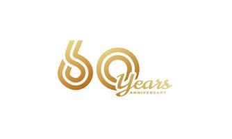 Celebrazione dell'anniversario di 60 anni con colore dorato della grafia per eventi celebrativi, matrimoni, biglietti di auguri e inviti isolati su sfondo bianco vettore