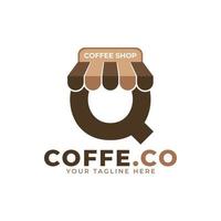Tempo del caffè. illustrazione vettoriale del logo della caffetteria moderna lettera iniziale q