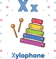 alfabeto flashcard lettera x con simpatico disegno xilofono