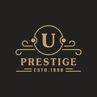 il logo di lusso della lettera u fiorisce con linee di ornamento calligrafiche eleganti. segno di affari, identità per ristorante, regalità, boutique, bar, hotel, araldico, gioielli e modello di progettazione del logo di moda vettore