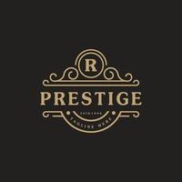 il logo di lusso della lettera r fiorisce con linee di ornamento calligrafiche eleganti. segno di affari, identità per ristorante, regalità, boutique, bar, hotel, araldico, gioielli e modello di progettazione del logo di moda vettore