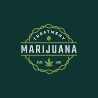 distintivo etichetta vintage retrò classico per marijuana cannabis canapa foglia di vaso thc cbd salute e terapia medica logo design ispirazione