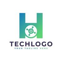 logo della lettera tecnica h. forma geometrica verde con cerchio di punti collegato come vettore logo di rete. utilizzabile per loghi aziendali e tecnologici.