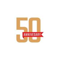 Celebrazione dell'anniversario di 50 anni con il vettore del nastro rosso. il saluto di buon anniversario celebra l'illustrazione di progettazione del modello