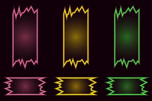 Insieme delle bandiere di vettore al neon luminoso geometrico creativo su priorità bassa nera