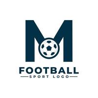 lettera m con design del logo del pallone da calcio. elementi del modello di progettazione vettoriale per la squadra sportiva o l'identità aziendale.