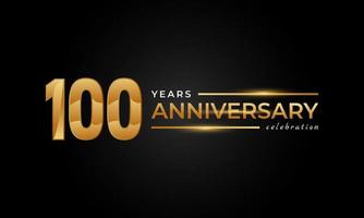 Celebrazione dell'anniversario di 100 anni con colore dorato e argento lucido per eventi celebrativi, matrimoni, biglietti di auguri e inviti isolati su sfondo nero vettore