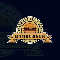 hamburger o hamburger logo moderno vettore vintage illustrazione modello icona grafica. segno o simbolo di fast food per il concetto di menu o ristorante con emblema distintivo e tipografia