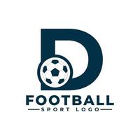 lettera d con design del logo del pallone da calcio. elementi del modello di progettazione vettoriale per la squadra sportiva o l'identità aziendale.