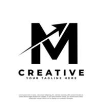 lettera iniziale m artistico creativo freccia su forma logotipo. utilizzabile per loghi aziendali e di branding. vettore