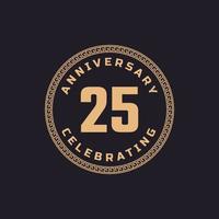 celebrazione dell'anniversario di 25 anni retrò vintage con emblema del motivo del bordo del cerchio. il saluto di buon anniversario celebra l'evento isolato su sfondo nero vettore