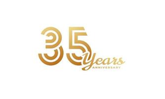 Celebrazione dell'anniversario di 35 anni con colore dorato della grafia per eventi celebrativi, matrimoni, biglietti di auguri e inviti isolati su sfondo bianco vettore