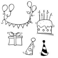 illustrazione dell'elemento di compleanno di doodle isolato su priorità bassa bianca vettore