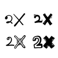 2x icona del logo. lettera di testo x2, simbolo del logotipo doppio più veloce. Stile scarabocchio disegnato a mano vettore