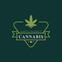 distintivo retrò vintage per marijuana cannabis canapa vaso foglia thc cbd salute e terapia medica logo emblema design simbolo vettore