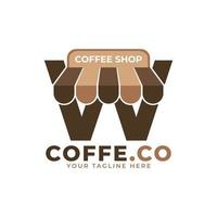 Tempo del caffè. illustrazione vettoriale del logo della caffetteria moderna lettera iniziale w